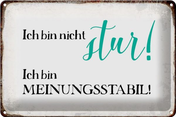 Schild Blech 30x20cm - Made in Germany - Spruch bin nicht stur meinungsstabil Metall Deko Blechschild – Bild 2