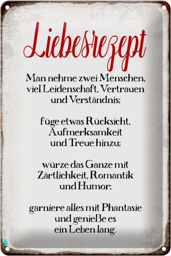 Schild Blech 20x30cm - Made in Germany - Spruch Liebesrezept Retro Metall Deko Blechschild – Bild 2