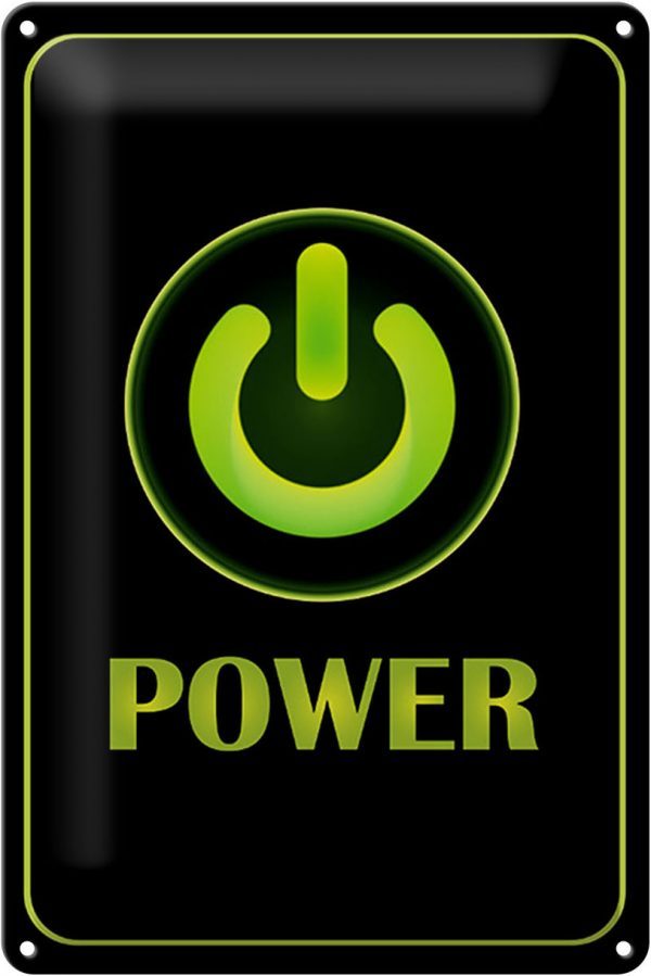 Schild Blech 20x30cm - Made in Germany - Hinweis Power Taste Metall Deko Blechschild