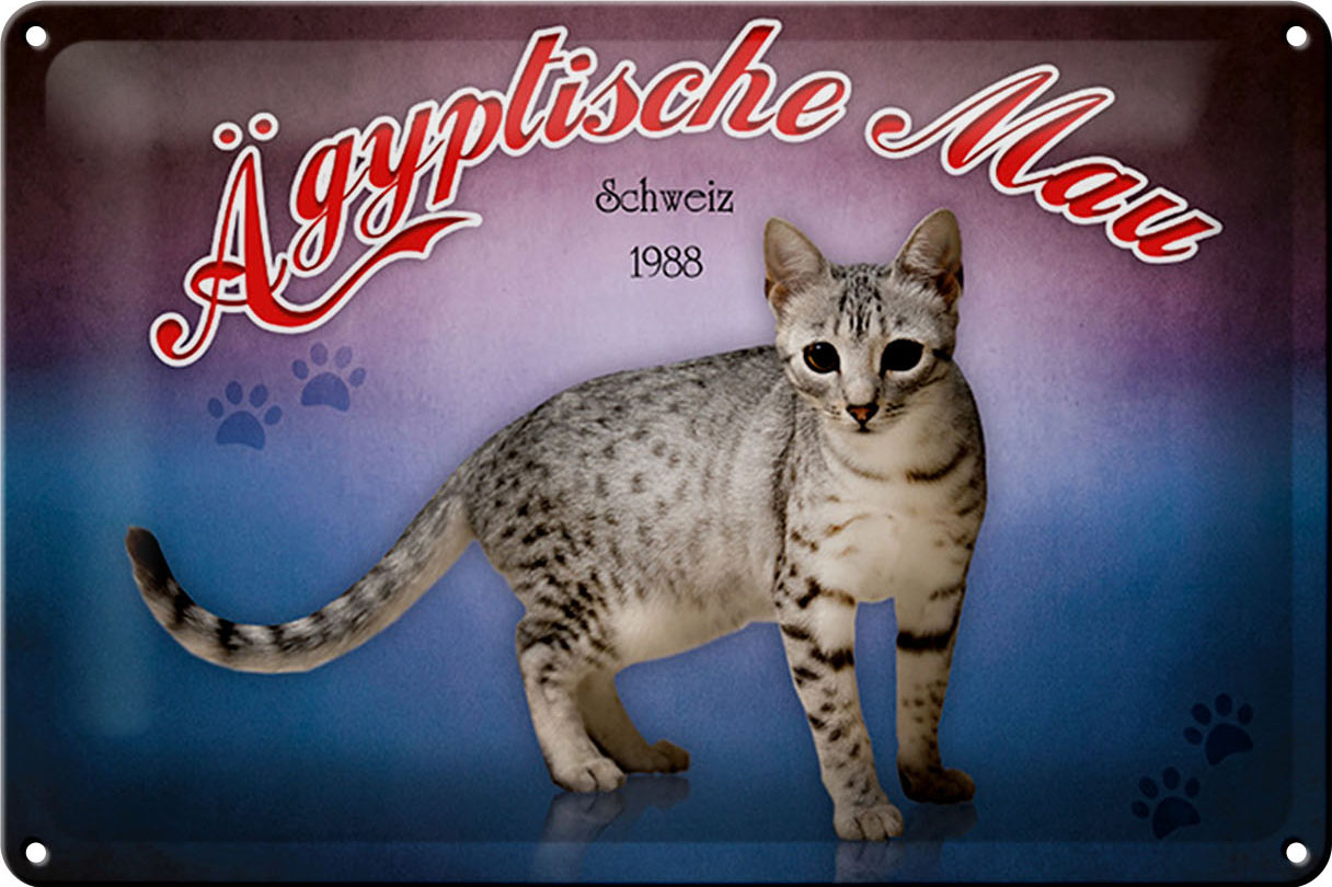Schild Blech 30x20cm - Made in Germany - Katze Ägyptische Mau Schweiz 1988 Metall Deko Blechschild