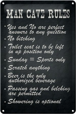 Schild Blech 20x30cm - Made in Germany - Spruch man cave rules Männer Regeln Metall Deko Blechschild