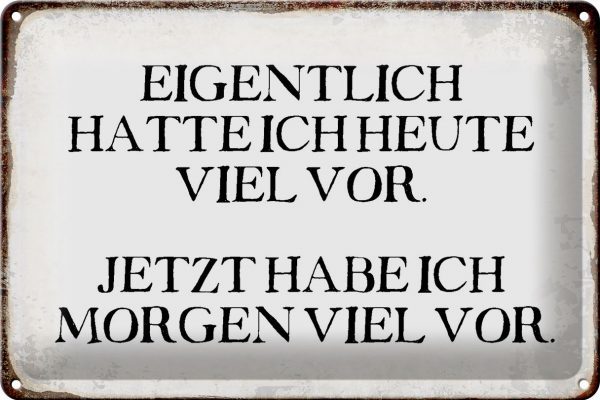 Schild Blech 30x20cm - Made in Germany - Spruch eigentlich hatte heute viel vor Metall Deko Blechschild