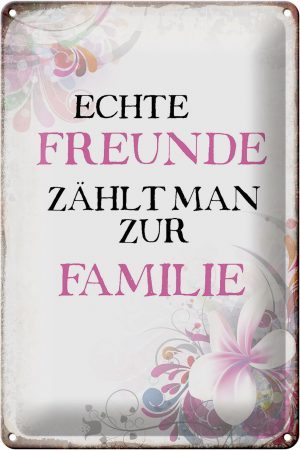 Schild Blech 20x30cm - Made in Germany - Spruch echte Freunde zählt zur Familie Metall Deko Blechschild