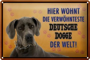 Schild Blech 30x20cm - Made in Germany - Spruch Hund hier wohnt Deutsche Dogge Metall Deko Blechschild