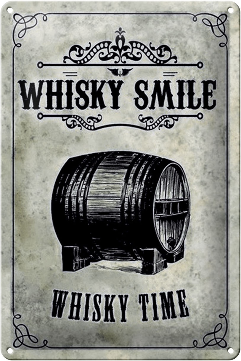 Schild Blech 20x30cm - Made in Germany - Whisky Smile Whisky Time Metall Deko Blechschild