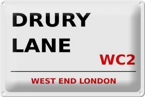 Schild Blech 30x20cm - Made in Germany - London west end Drury Lane WC2 Metall Deko Blechschild
