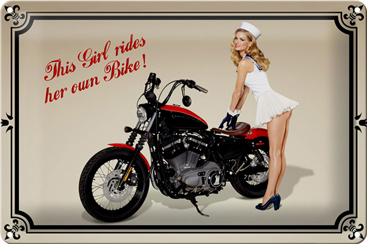 Schild Blech 30x20cm - Made in Germany -Motorrad this girl rides her own Bike Metall Deko Blechschild