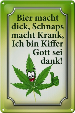 Schild Blech 20x30cm - Made in Germany - Spruch Bier dick Schnaps krank Kiffer Metall Deko Blechschild