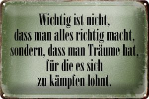 Schild Blech 30x20cm - Made in Germany - Spruch wichtig Träume haben und kämpfen Metall Deko Blechschild