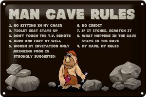 Schild Blech 30x20cm - Made in Germany - Spruch man cave rules Männer Regeln Metall Deko Blechschild
