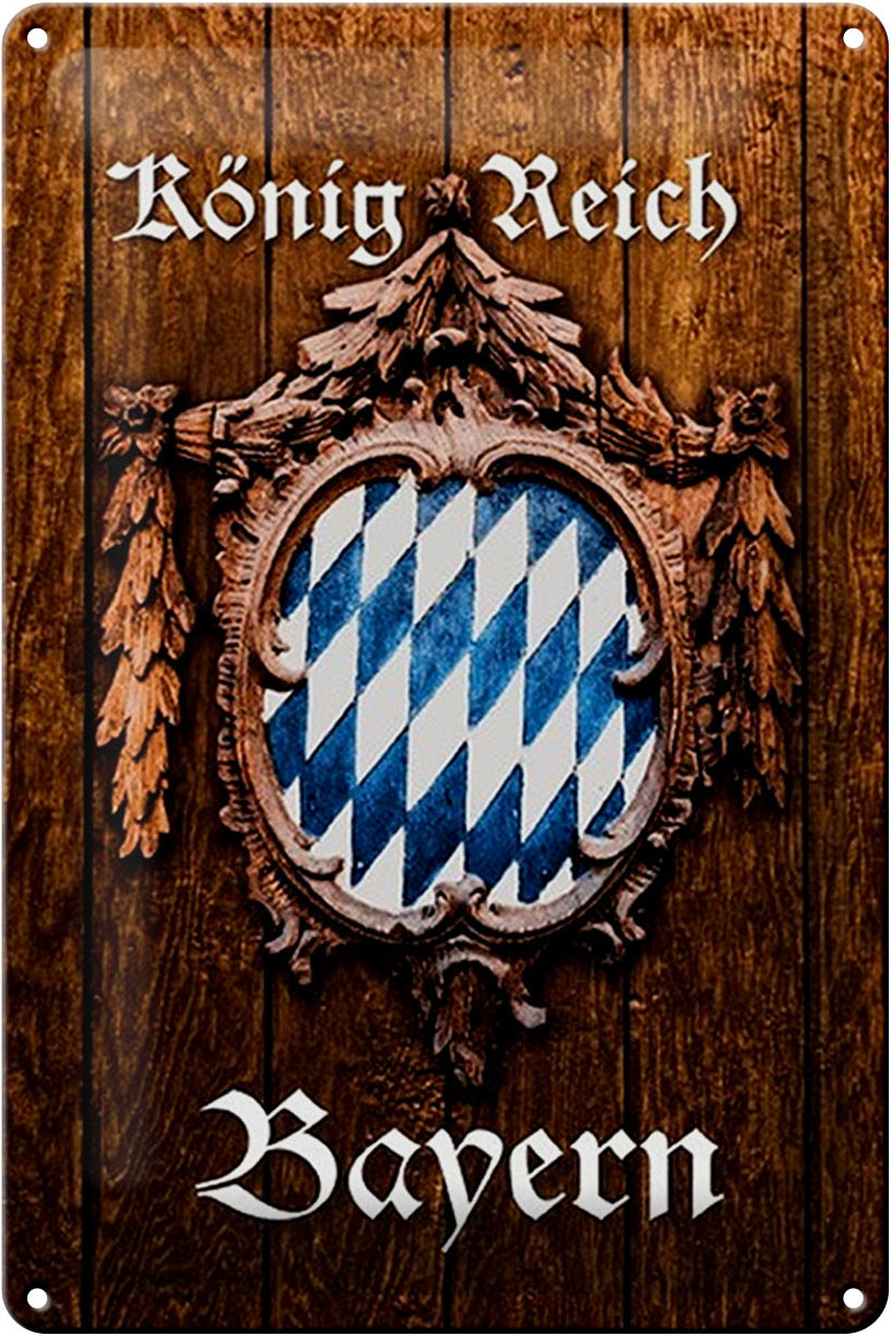 Schild Blech 20x30cm - Made in Germany - Spruch Königreich Bayern Holzoptik Metall Deko Blechschild