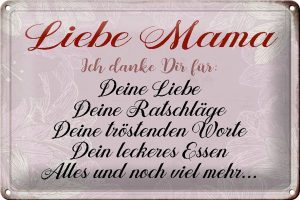 Schild Blech 30x20cm - Made in Germany - Spruch liebe Mama ich danke dir Liebe Metall Deko Blechschild