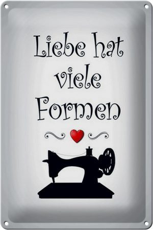 Schild Blech 20x30cm - Made in Germany - Spruch Nähen Liebe hat viele Formen Metall Deko Blechschild