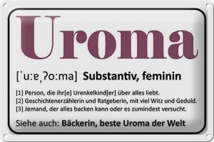 Schild Blech 30x20cm - Made in Germany - Spruch Uroma Bäckerin beste Uroma Welt Metall Deko Blechschild