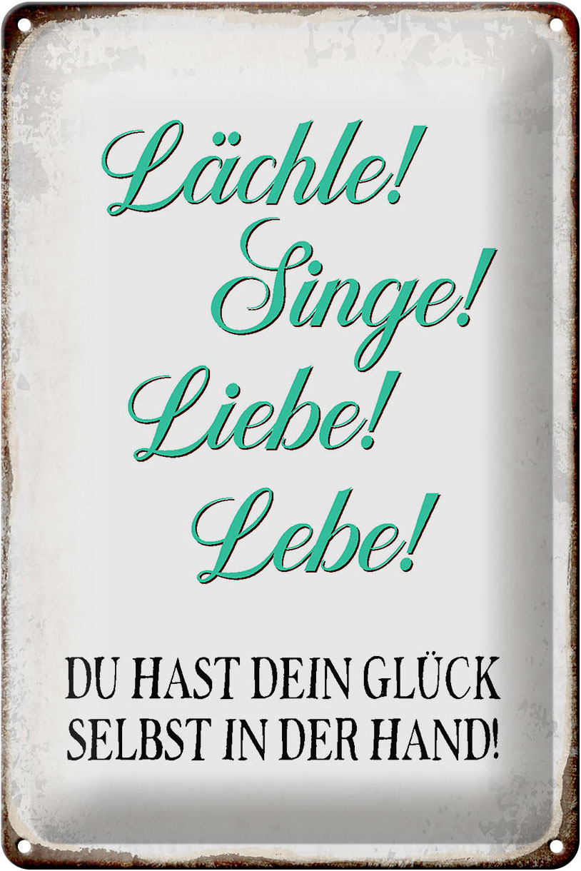 Schild Blech 20x30cm - Made in Germany - Spruch Lächle Singe Liebe Lebe Glück Metall Deko Blechschild