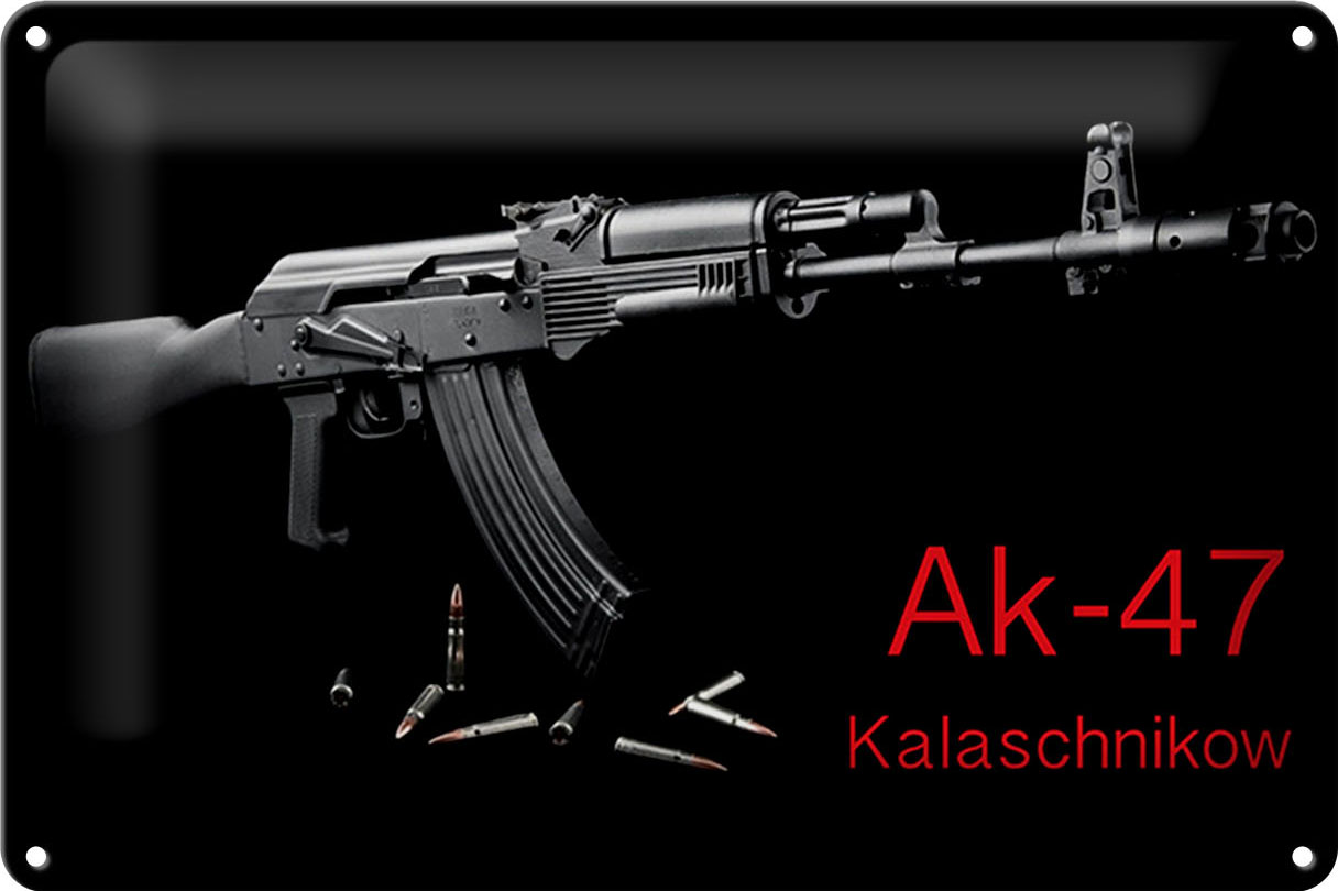 Schild Blech 30x20cm - Made in Germany - Gewehr AK-47 Kalaschnikow Metall Deko Blechschild