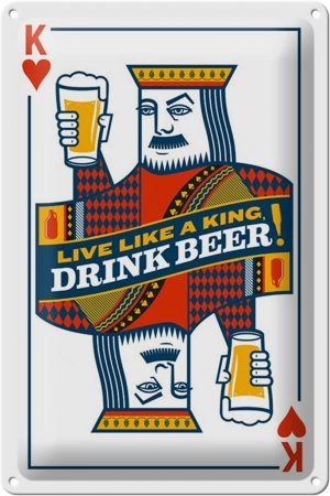 Schild Blech 20x30cm - Made in Germany - Spielkarte Bier König drink Beer King Metall Deko Blechschild