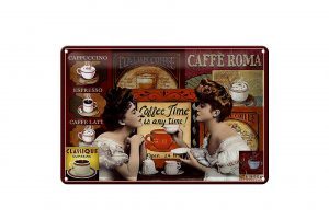 Schild Blech 30x20cm - Made in Germany - Kaffee Coffee Roma ime is any time Metall Deko Blechschild