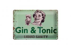 Schild Blech 30x20cm - Made in Germany - Gin & Tonic liauid sanity Metall Deko Blechschild