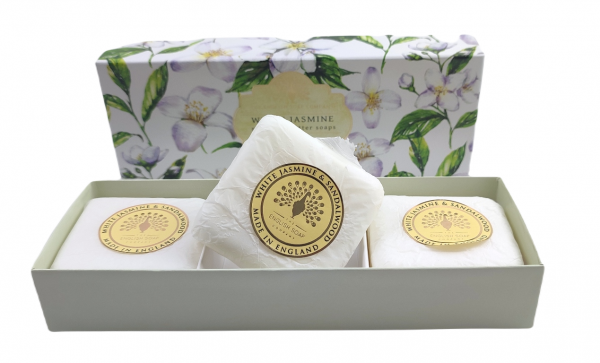 THE ENGLISH SOAP Geschenkbox mit weißer Jasmin-Dreifachseife Luxury Shea Butter Soap "WHITE YASMIN" Geschenkset 3 x 100g – Bild 2