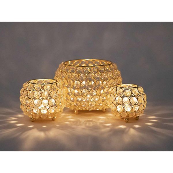 Kerzenhalter Set 3-teilig Teelichthalter Crystal Kerzenständer gold o. silber Vintage Kristall – Bild 9