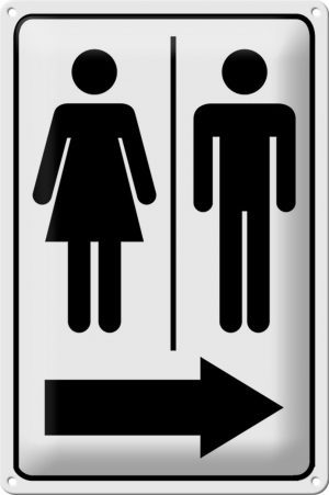 Schild Blech 20x30cm - Made in Germany - Hinweis Toilettenfiguren Pfeil rechts Metall Deko Blechschild