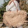 Beige Umhängetasche mit Fransen Strandtasche Einkaufstasche SUMBAWA