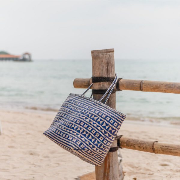 Blaue Einkaufstasche | Strandtasche | Tragetasche KIDUL aus Rattan – Bild 5