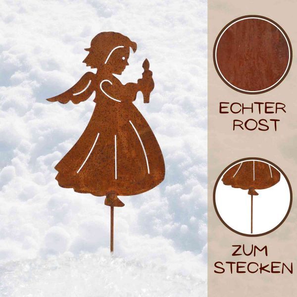 Weihnachtsdeko Engel mit Kerze | Rost Deko Engel Figur – Bild 2