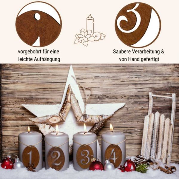 Rost Metall Adventsdeko Zahlen 1 - 4 | Weihnachtsdeko Adventzahlen – Bild 2