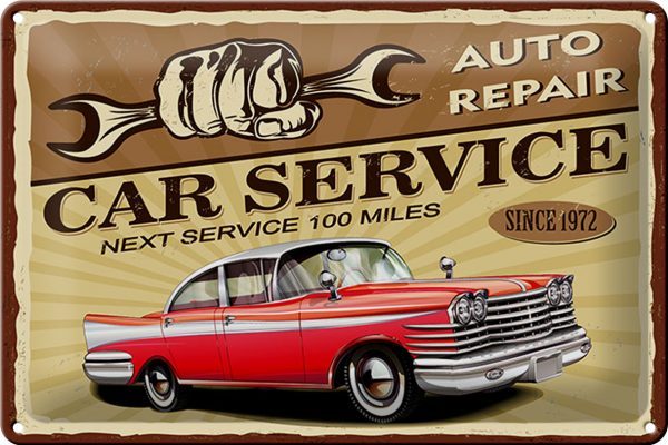 Schild Blech Retro -Made in Germany- 30x20cm Car Service Auto repair 1972 Metall Deko Blechschild