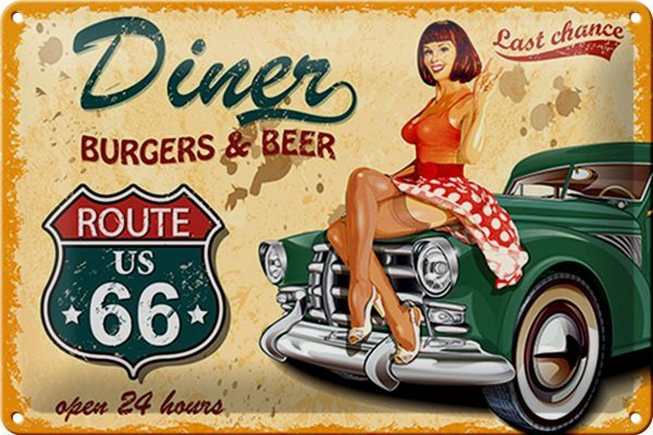 Schild Blech -Made in Germany- Pinup 30x20cm Retro diner burgers beer Metall Deko Blechschild
