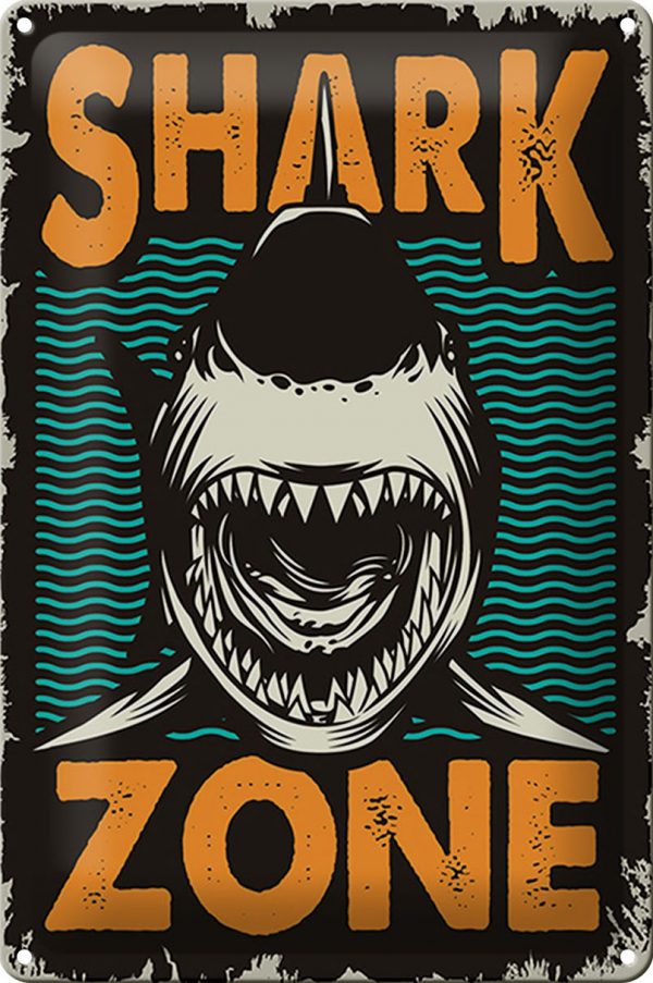 Schild Blech Retro -Made in Germany- 20x30cm Shark Zone Hai See Metall Deko Blechschild