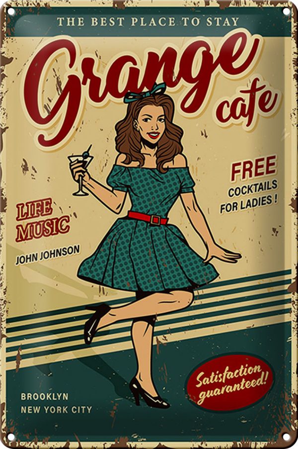 Schild Blech Retro 20x30cm -Made in Germany- Pinup Grange cafee life music free