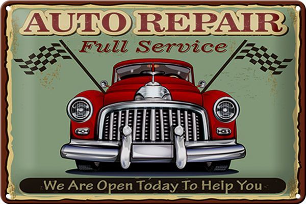 Schild Blech -Made in Germany- Auto repair 30x20cm full Service Retro Metall Deko Blechschild
