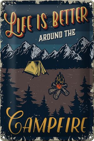 Schild Blech -Made in Germany- Retro 20x30cm life better camp fire Camping Metall Deko Blechschild
