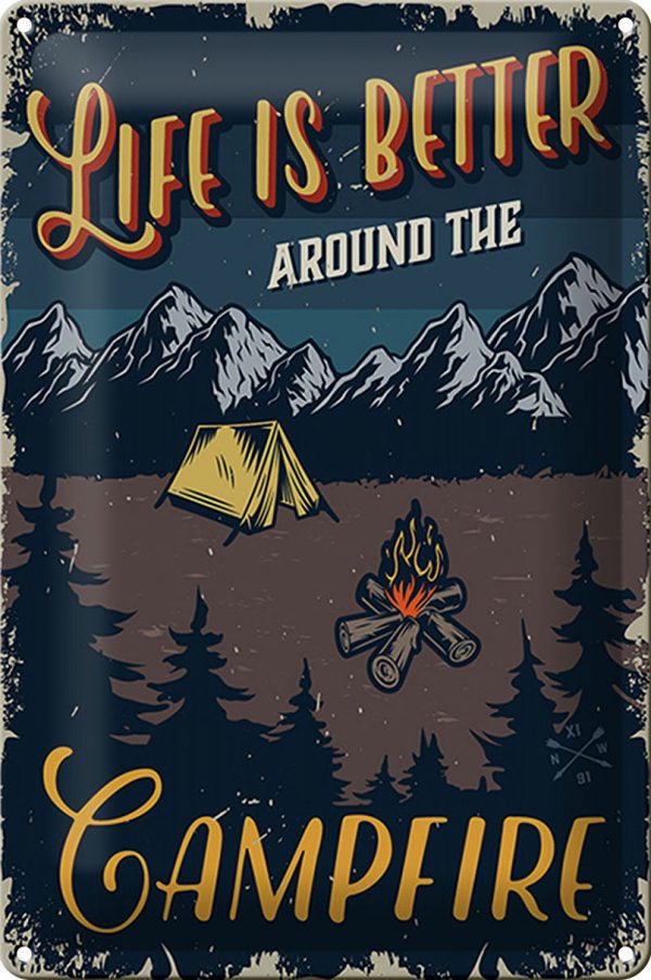 Schild Blech -Made in Germany- Retro 20x30cm life better camp fire Camping Metall Deko Blechschild
