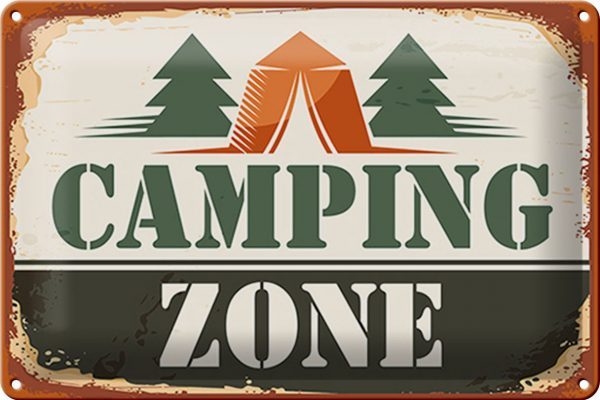 Schild Blech -Made in Germany- Camping 30x20cm Camping Zone Outdoor Metall Deko Blechschild