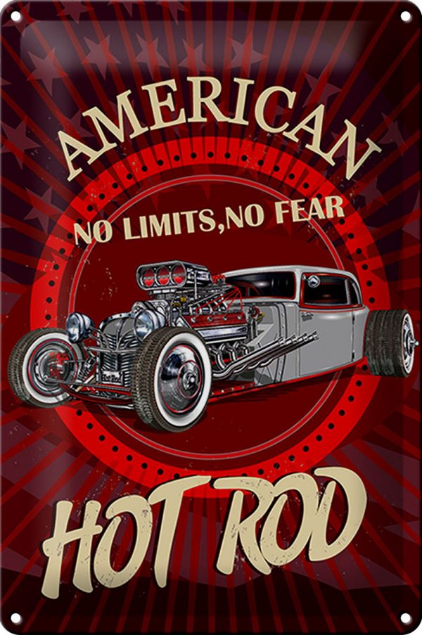 Schild Blech -Made in Germany- American 20x30cm hot rod Auto no limits no fear Metall Deko Blechschild