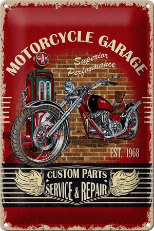 Schild Blech -Made in Germany- Retro 20x30cm Motorcycle Garage Service Metall Deko Blechschild