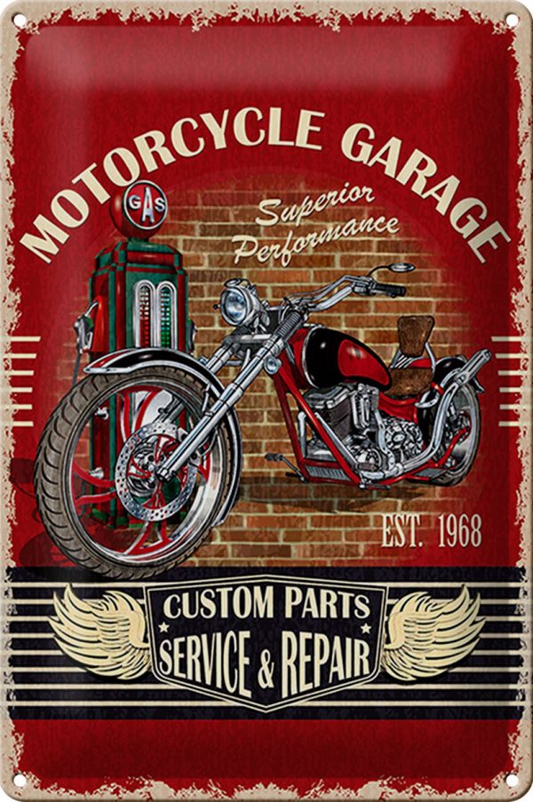 Schild Blech -Made in Germany- Retro 20x30cm Motorcycle Garage Service Metall Deko Blechschild