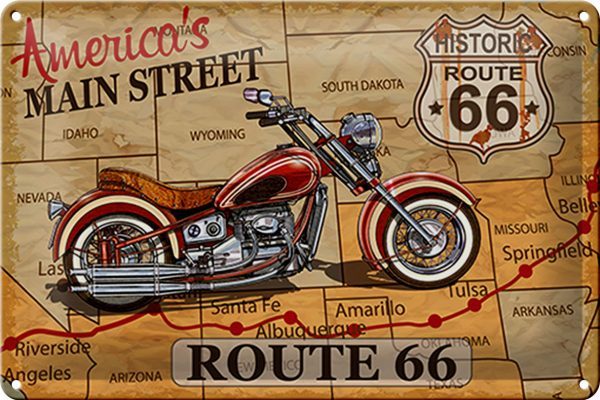 Schild Blech -Made in Germany- Motorrad 30x20cm Americas main street route 66 Metall Deko Blechschild
