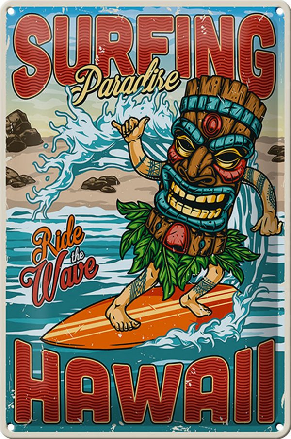 Schild Blech Surfing 20x30cm -Made in Germany- Paradise Hawaii Sommer Sport