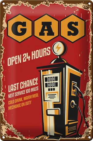 Schild Blech Retro -Made in Germany- 20x30cm Gas open 24 next service Metall Deko Blechschild