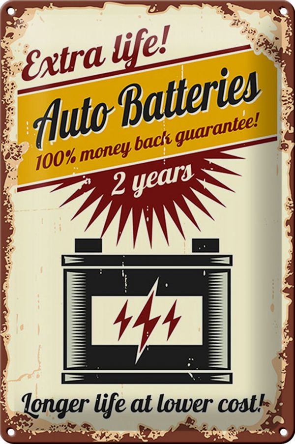 Schild Blech Retro 20x30cm -Made in Germany- Extra Life Auto Batteries Metall Deko Blechschild
