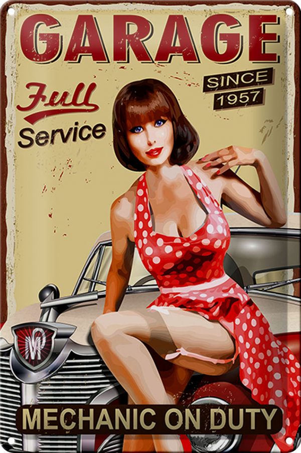 Schild Blech -Made in Germany- Pinup 20x30cm Retro full Service mechanic Auto Metall Deko Blechschild