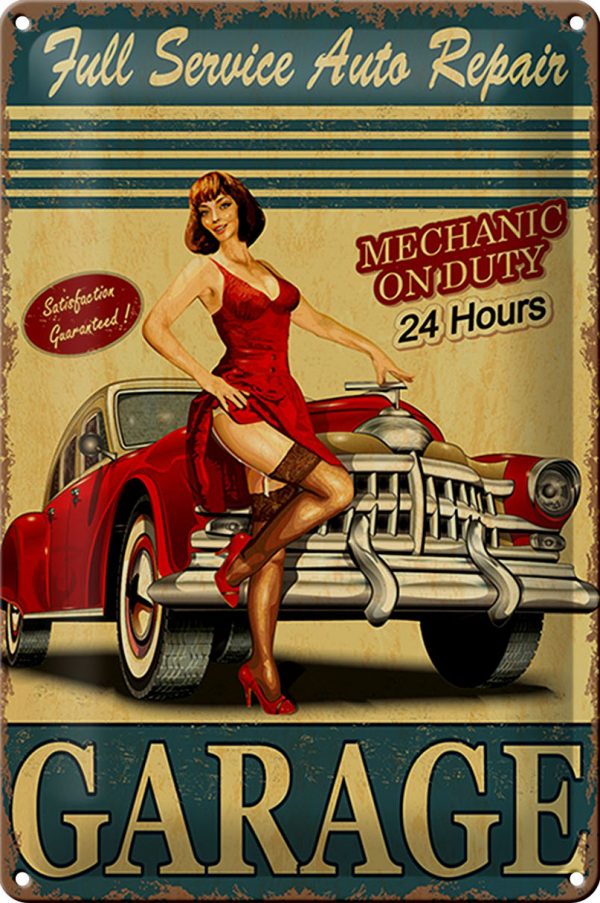 Schild Blech Pinup 20x30cm -Made in Germany- Garage Full Service Auto Repair