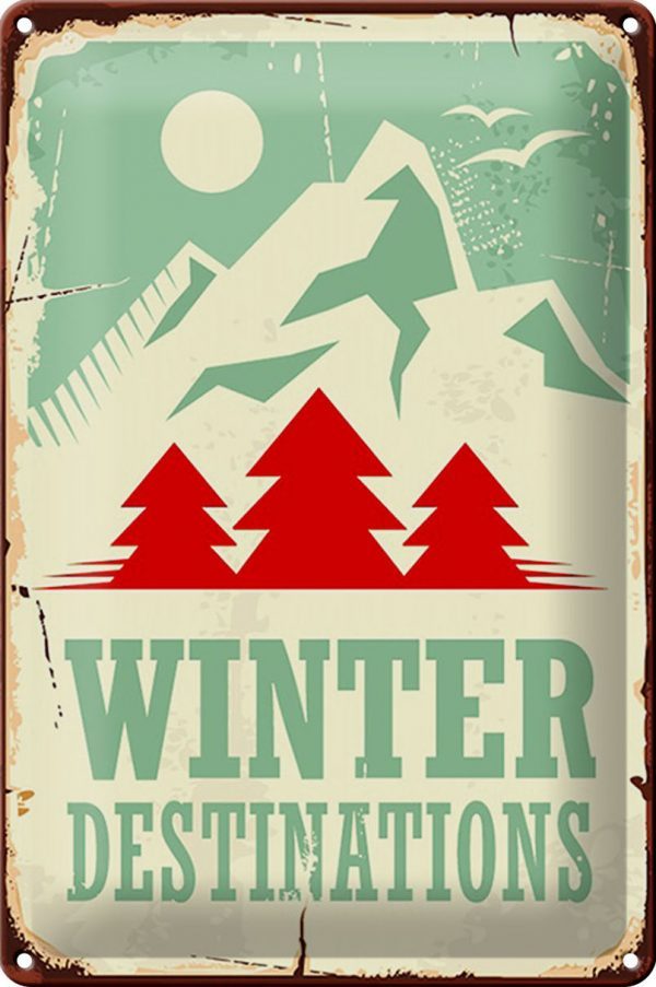Schild Blech Retro -Made in Germany- 20x30cm Ski winter destinations Abenteuer Metall Deko Blechschild
