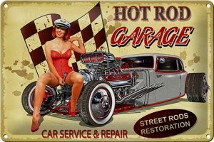 Schild Blech -Made in Germany- Pinup 30x20cm Retro Hot Rod Garage Service Metall Deko Blechschild