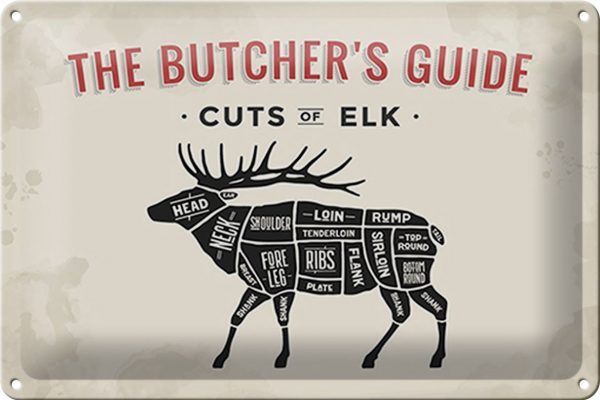 Schild Blech -Made in Germany- Elch 30x20cm cuts of Elk Metzgerei Metall Deko Hinweis Blechschild